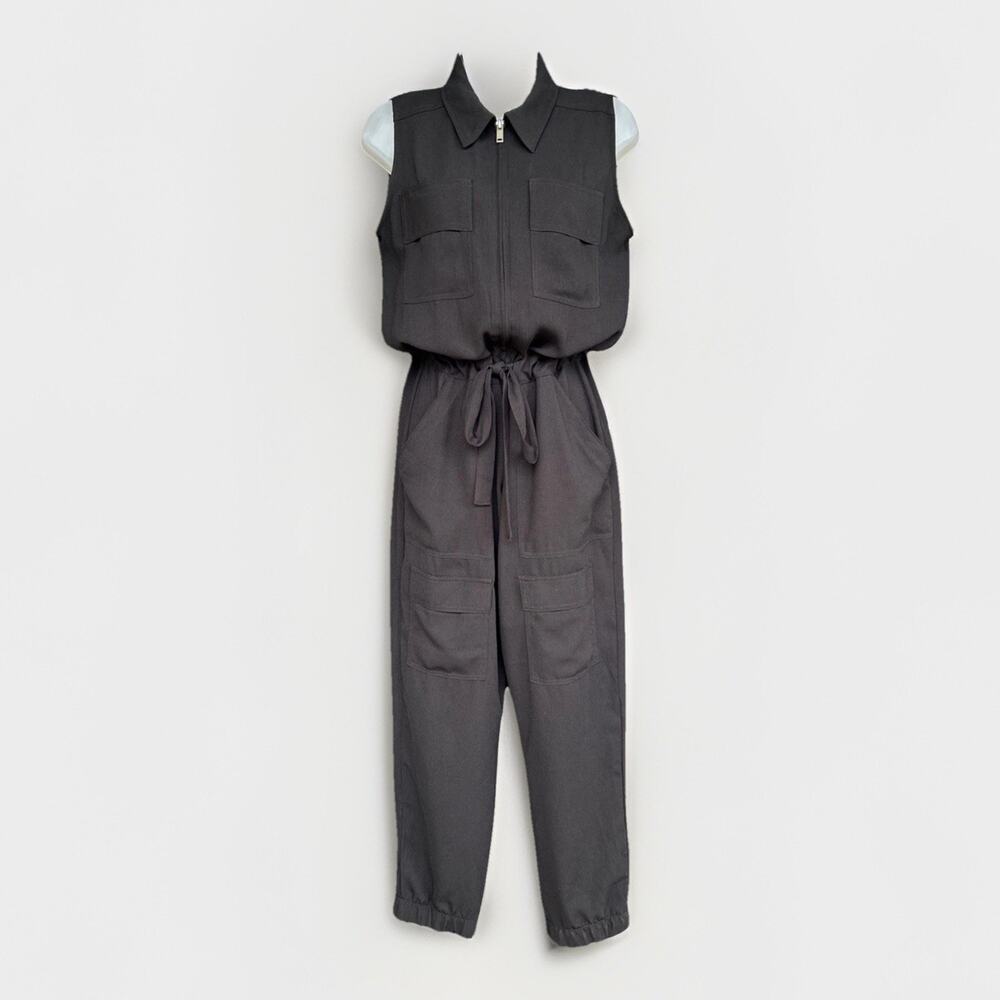 Cabi Caper Jumpsuit Women's Size Small Sleeveless Black Utility Cargo Romper
